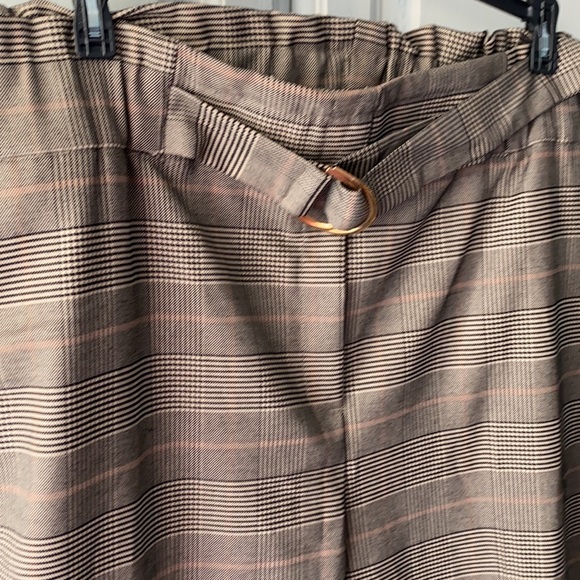 Dynamite paper bag waist pants in brown plaid. - Picture 2 of 8